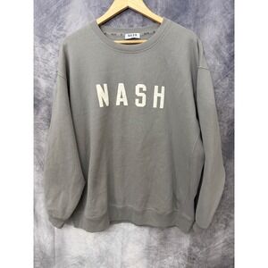 NASH Mens Crewneck Sweatshirt Sage Grey Graphic Fleece Pullover L/XL
